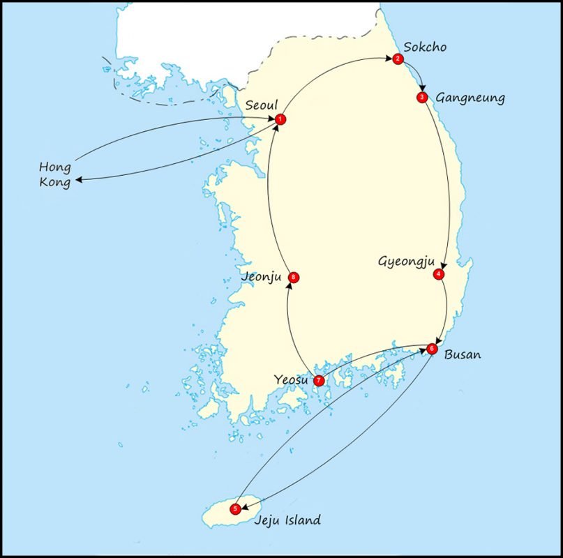 best travel route south korea