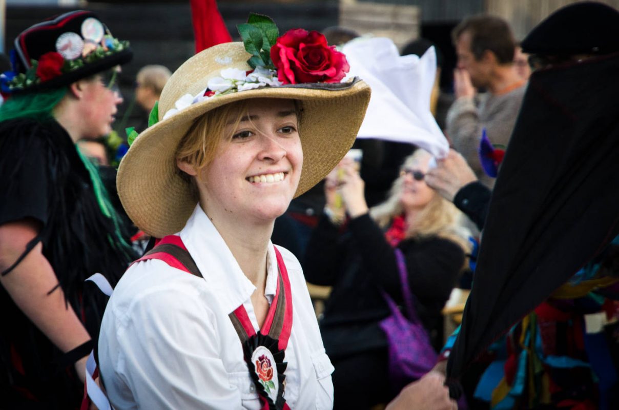 Morris dancer smiling - Huon Valley Mid Winter Festival